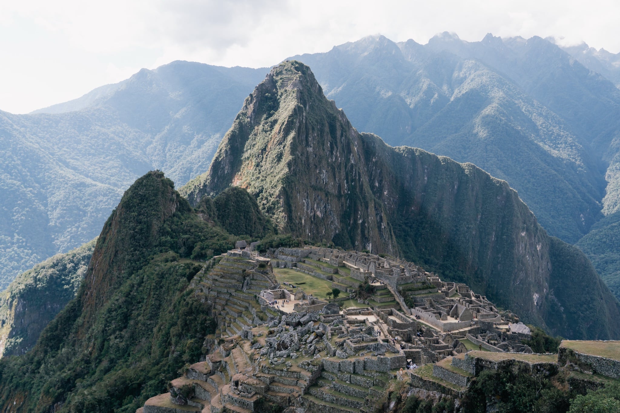 The citadel framed between its guardian peaks